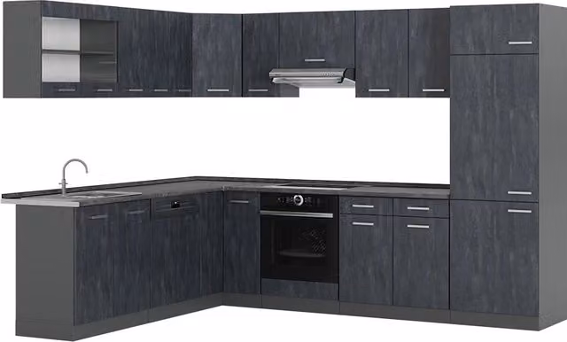 Cucina angolare moderna Vicco R-Line in finitura opaca Calce nera e Antracite L/P/H: 287 x 227 x 60 cm