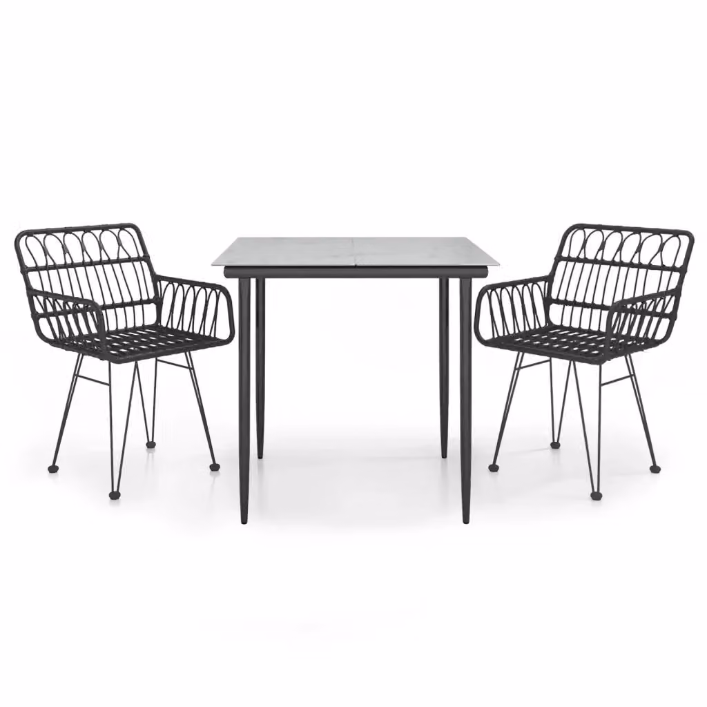 Set da pranzo da giardino vidaXL in 3 pezzi in polyrattan nero con piano in vetro – 2