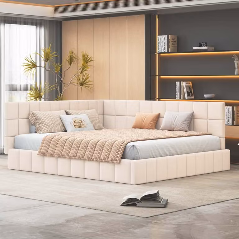 Divano letto AIORBER, 160 x 200 cm, con schienale e braccioli, tessuto vellutato, morbido e confortevole, rete a doghe, letti imbottiti, stabile, multifunzionale, beige