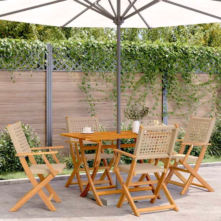 Set di 4 sedie pieghevoli vidaXL in polyrattan beige e legno di acacia con braccioli