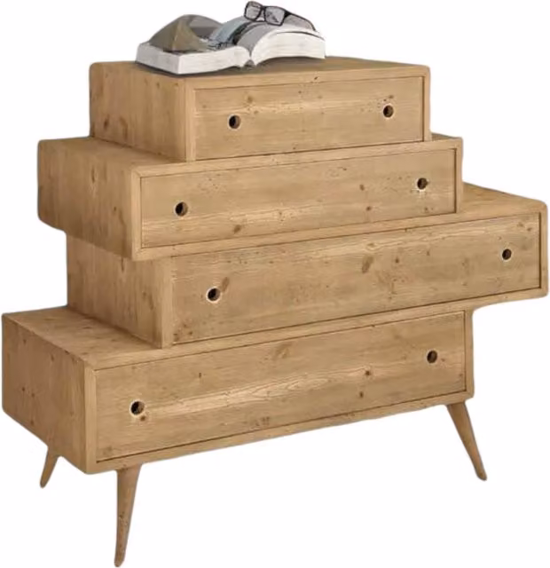 Cassettiera con 4 cassetti in legno di abete spazzolato Mobili 2G L/P/H: 110 x 45 x 95 cm