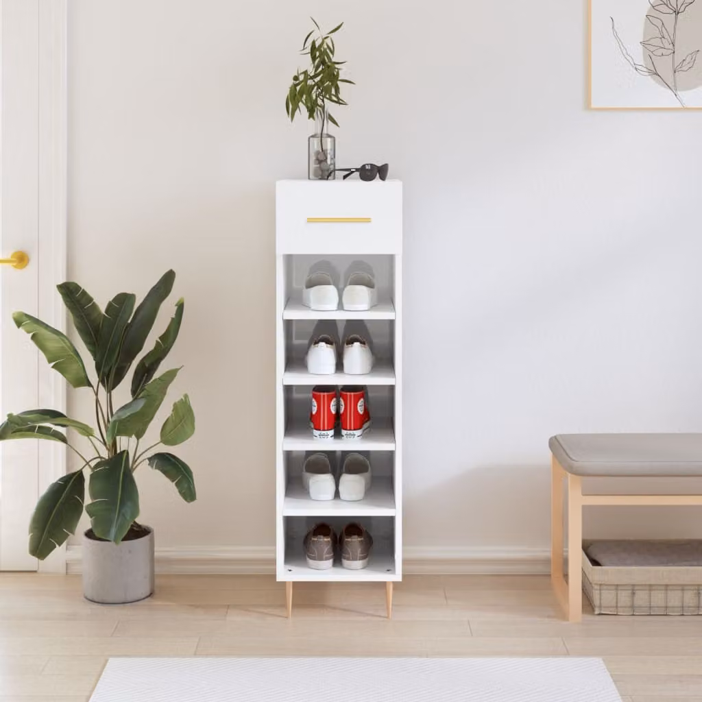 Scarpiera a parete vidaXL in stile industriale, Bianco Lucido, L/P/H: 30 x 35 x 105 cm