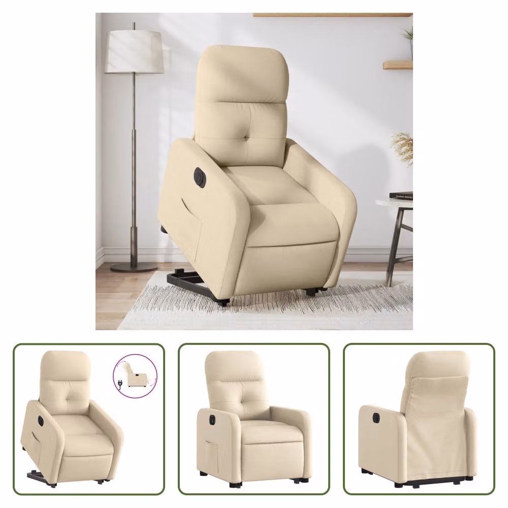 The Living Store Poltrona relax con supporto elettrico in tessuto crema