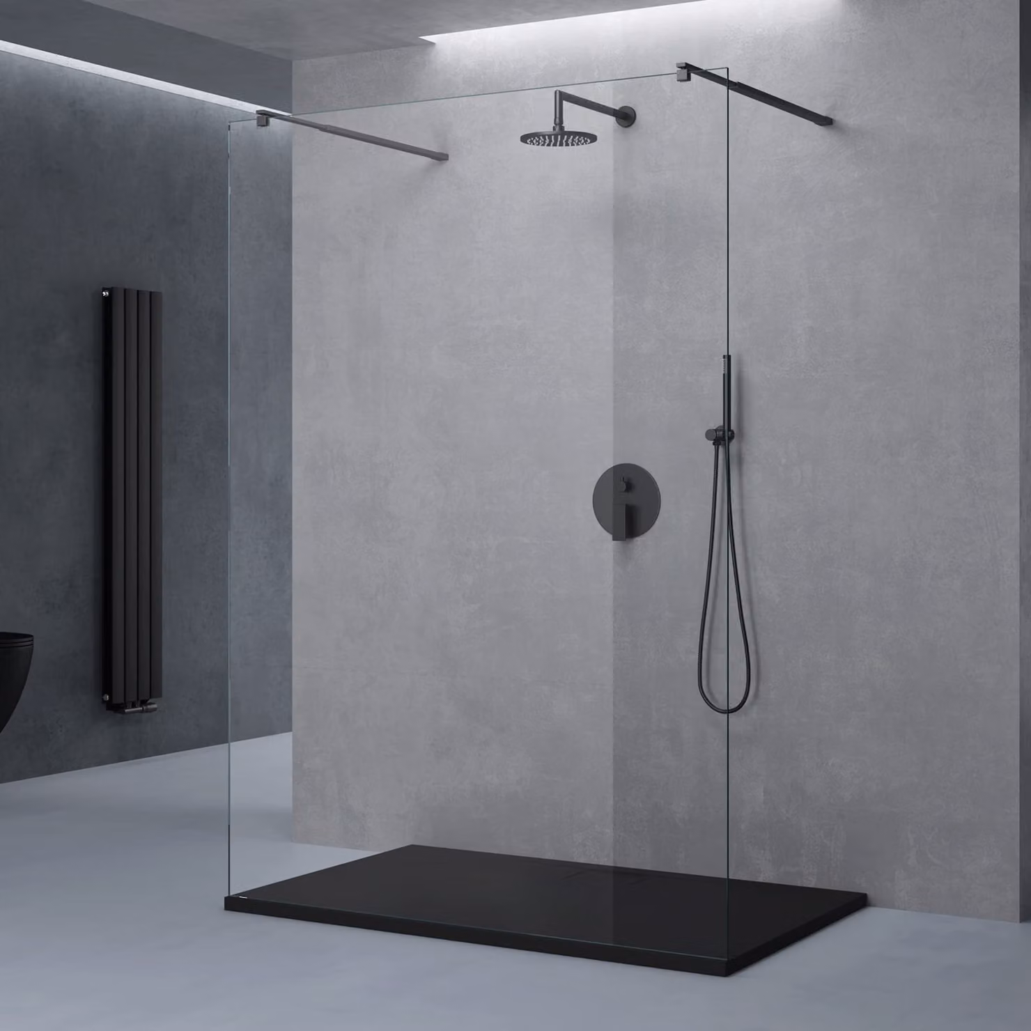 doporro Box Doccia Walk-In 160x200cm, Parete Doccia Anticalcare in Vetro Trasparente 10mm con Bracci Sostegni Telescopici in Acciaio MMBR3 Nero