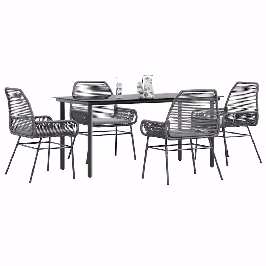 Set da Pranzo da Giardino vidaXL in Polyrattan con Vetro e Cuscini, 5 Pezzi, Grigio e Nero