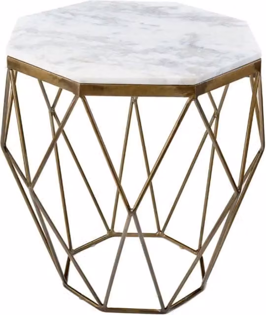 Tavolino basso NEXORA 50 cm in marmo bianco e ferro ottone con design geometrico