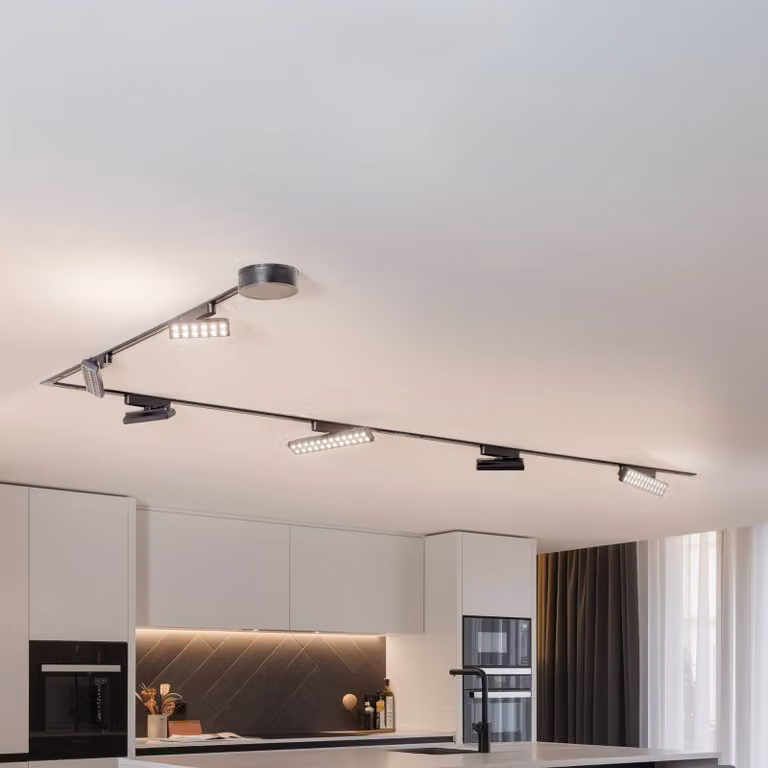 Sistema di binari Lumaro, Points, a 6 luci, nero, 48 V, dimmerabile Lumaro 48V Lindby,, Nero, Soggiorno / Sala da pranzo, Plastica, Moderno