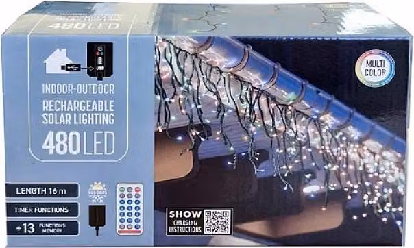 Albero di Natale con ghiaccioli 480 LED solari con telecomando USB multicolore 16 m
