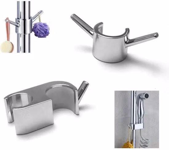 Set di 2 supporti per soffioni doccia, non richiede forature, supporti in ABS con finitura galvanica, dotati di ganci, supporti antiscivolo, per soffioni a spruzzo e soffioni doccia