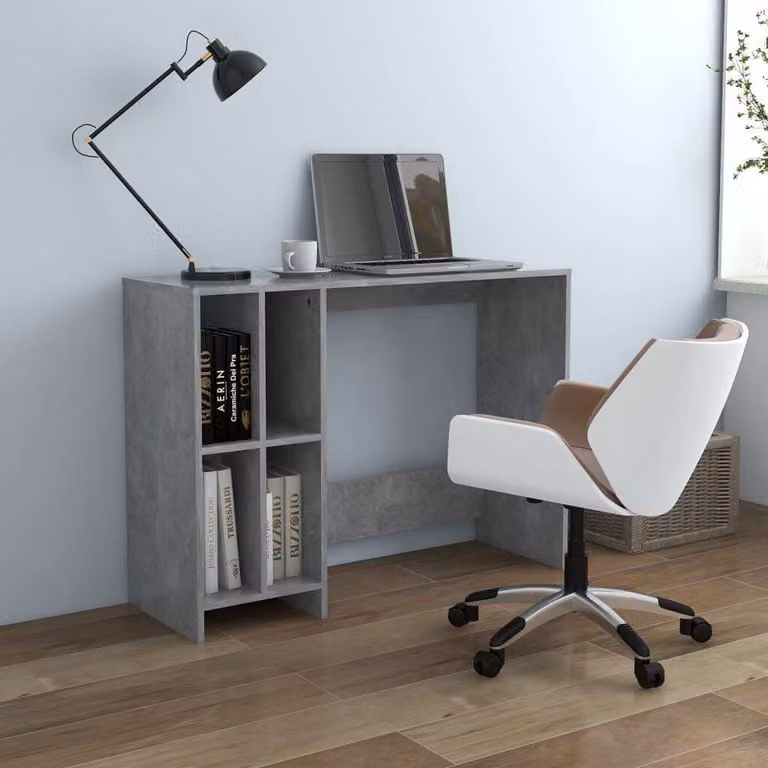 The Living Store Scrivania per computer grigio cemento 102,5x35x75 cm Materiale a base di legno