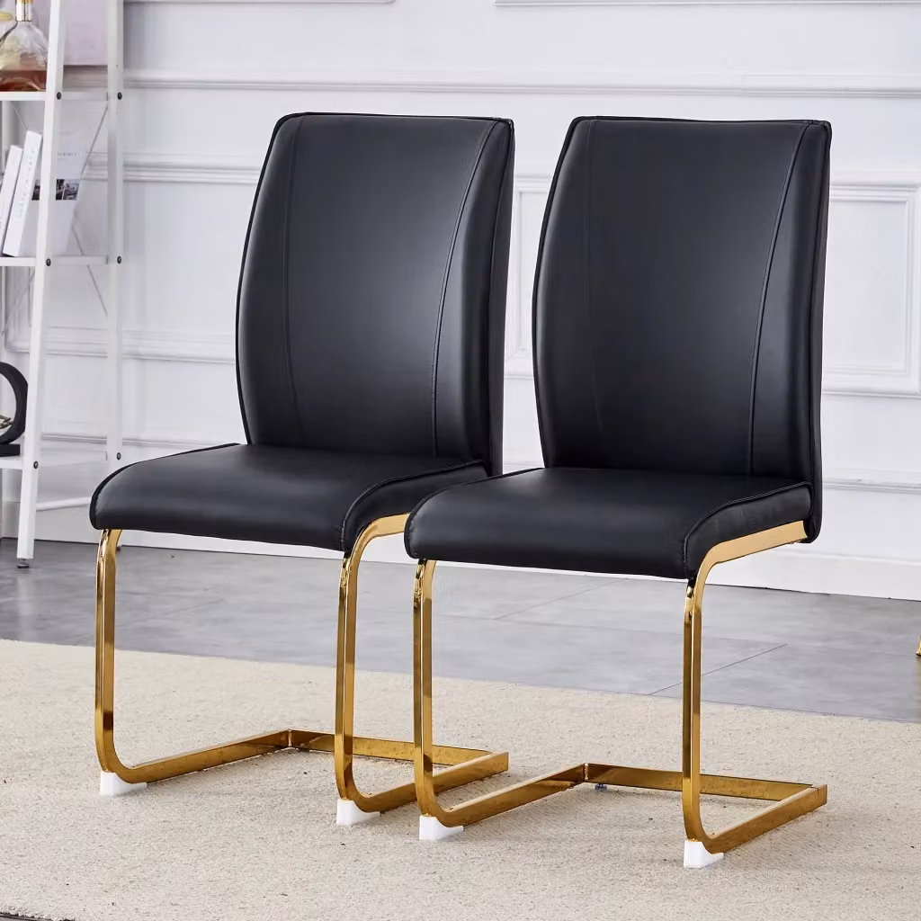 Sedia da pranzo moderna MIVRAY in similpelle nera con struttura in metallo dorato lucido per cucina e sala da pranzo – 2