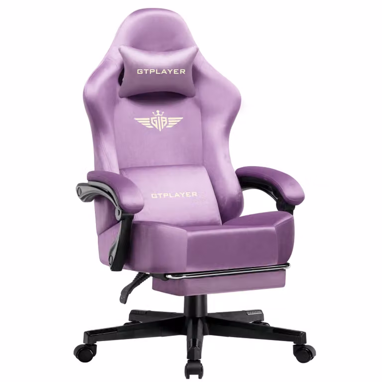 GTPLAYER sedia da gioco Poltrona da gioco ergonomica Sedia da scrivania Sedia da ufficio con superficie in tessuto Cuscino di seduta a molla, braccioli di collegamento, con poggiapiedi