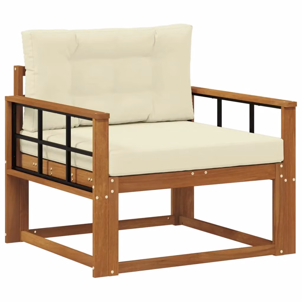 Divano centrale componibile per esterno in legno di acacia con cuscini beige e marrone – 2