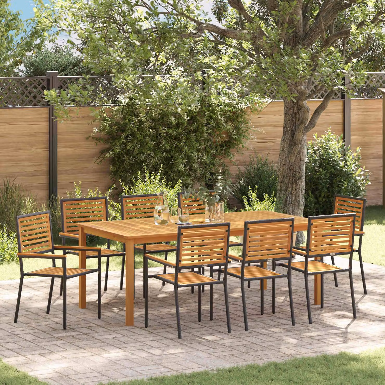 Maison Exclusive - Set da giardino per esterni, 9 pezzi, legno massello di acacia nero