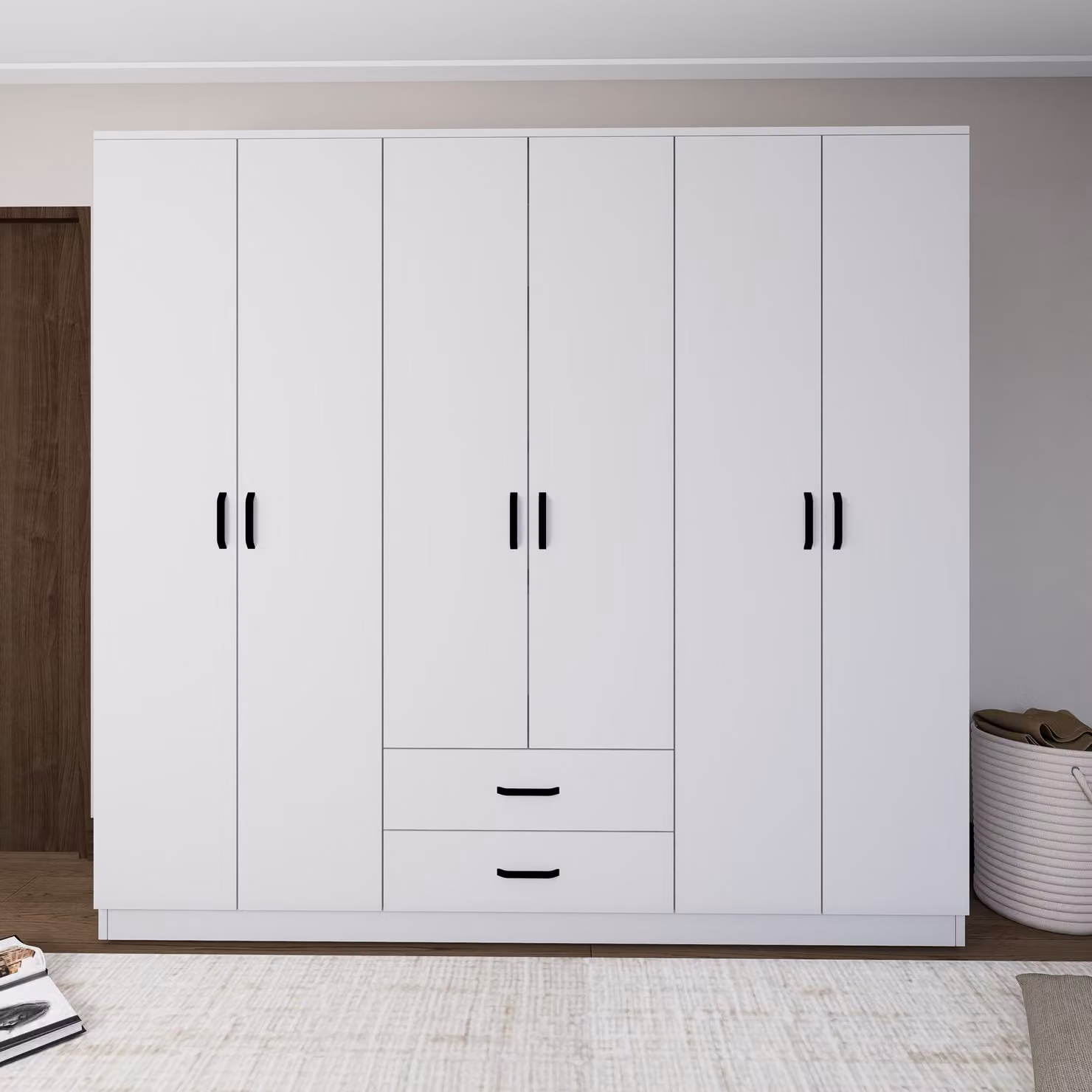 Skye Decor, Yaman 1600-63, bianco opaco, armadio, 180 x 190 x 45 cm, 100% pannelli di particelle rivestiti in melamina