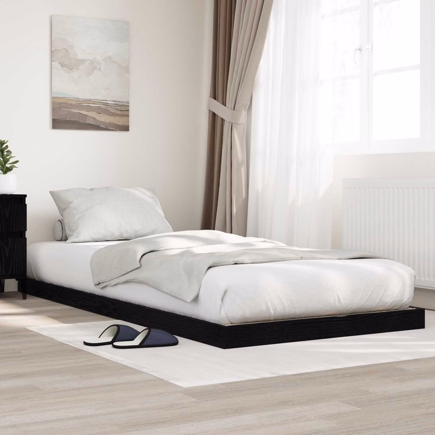 Struttura letto a terra vidaXL in legno Rovere Nero L 190 x L 80 cm