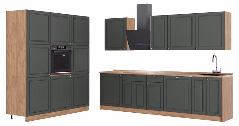 Cucina componibile Vicco Fame-Line Verde-oro rustico/Rovere dorato 460 cm, PL Rovere, Model 63798