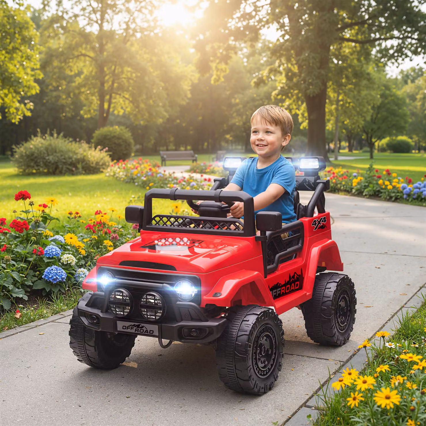 AIYAPLAY Fuoristrada Elettrico per Bambini con Telecomando, Fanali e Clacson, in Metallo e PP, Rosso, L: 99 cm, P: 66 cm, H: 68.5 cm – 2