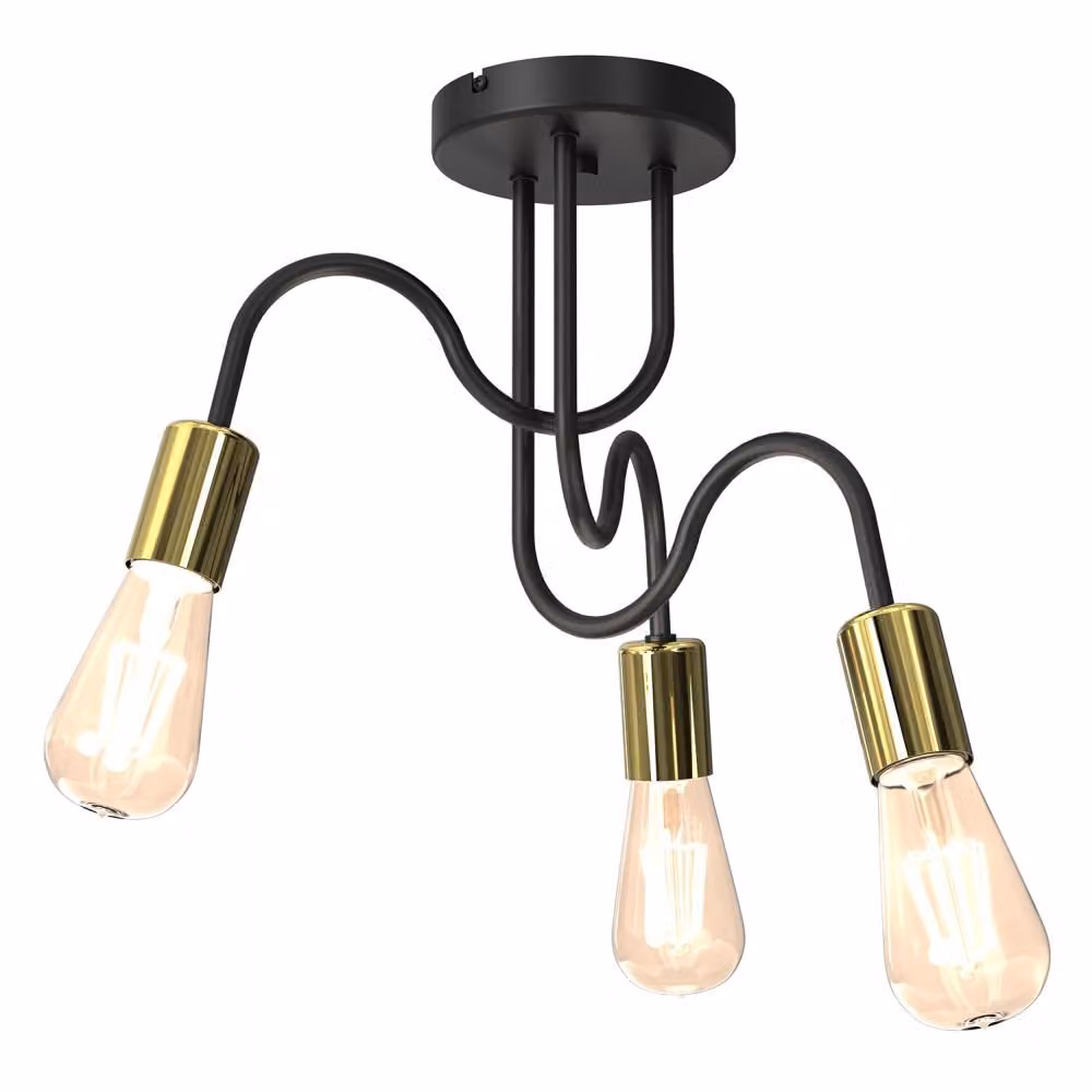 Dow nero-oro lampada da soffitto industriale 3xE27 15W Luminex
