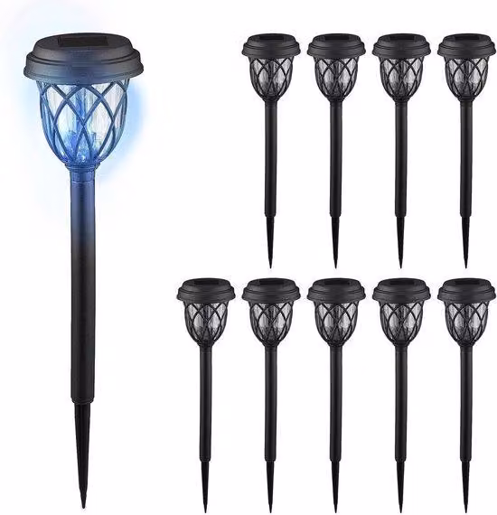 Set di lampade da giardino composto da 10 lanterne con supporto da terra 425 x 10 cm - Illuminazione a LED nero/trasparente