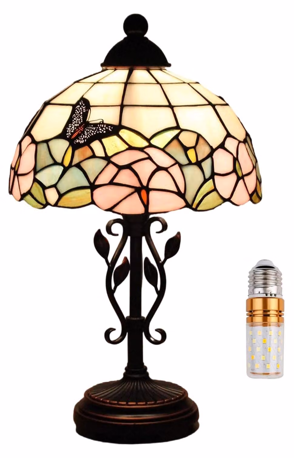 Lampada da tavolo - Stile Tiffany - Paralume 25 cm - Altezza 48 cm - Per camera da letto e ufficio