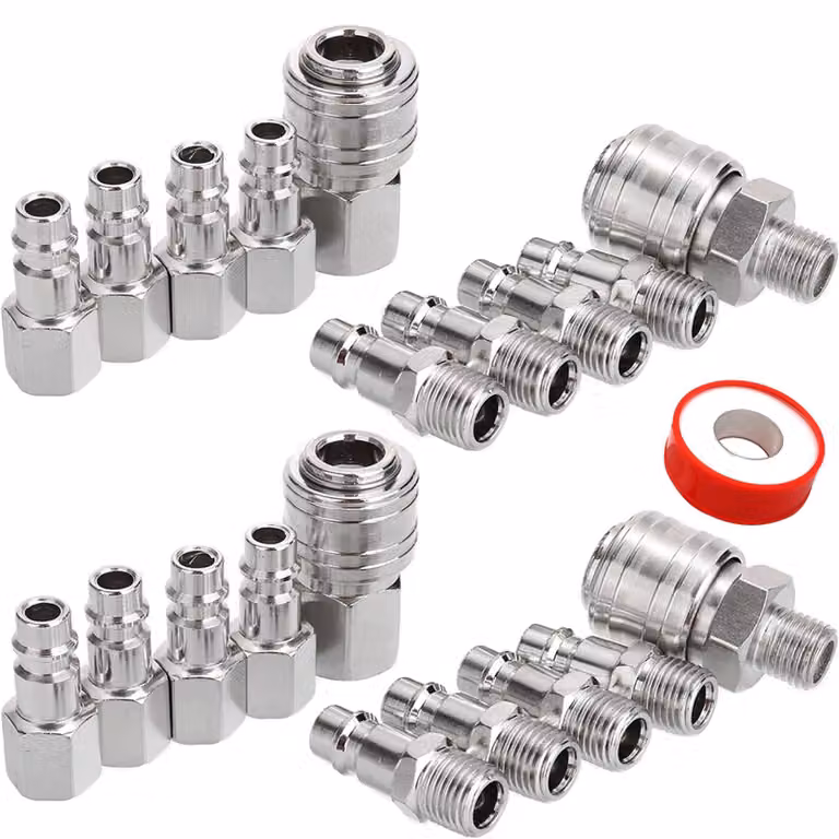 Raccordi rapidi per aria da 1/4" BSP, confezione da 20 pezzi, per utensili pneumatici e compressori