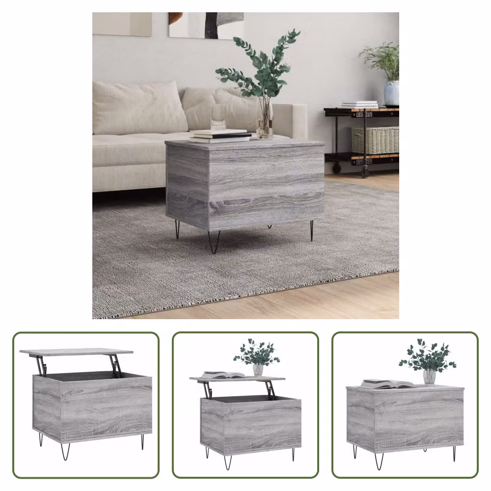 The Living Store Tavolino Grey Sonoma 60x44,5x45 cm Materiale a base di legno