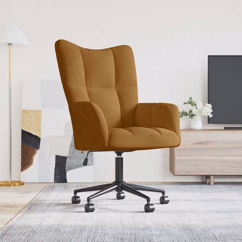 vidaXL Poltrona Relax Moderna in Velluto Marrone con Braccioli e Ruote, Girevole 360 Gradi
