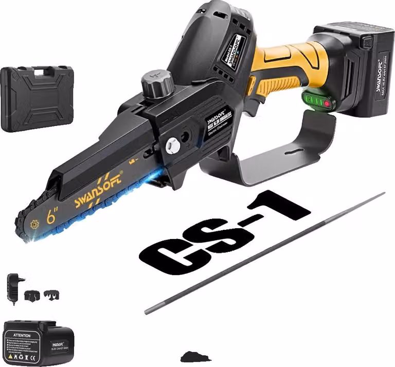 Mini motosega, sistema autolubrificante, potente motore da 500W, giallo cs-1, due batterie-a