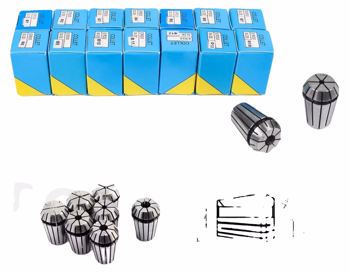 Set di ganasce a molla, acciaio altamente legato, assortimento di precisione da 16 pezzi, set da 14 pezzi ER20