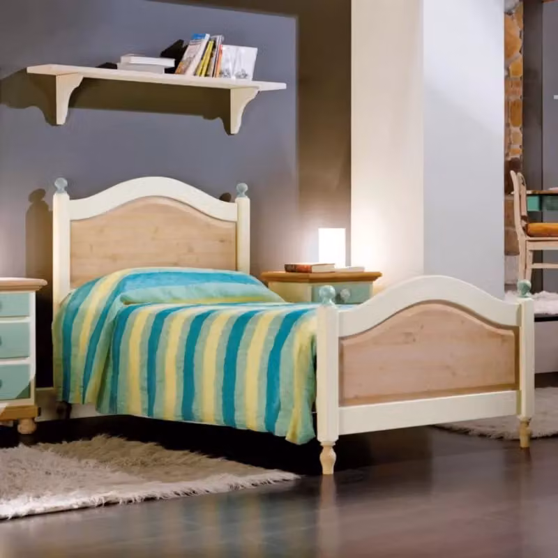 Letto singolo in legno di abete stile shabby chic verde e marrone Mobili 2G L/P/H: 98 x 212 x 111 cm – 1
