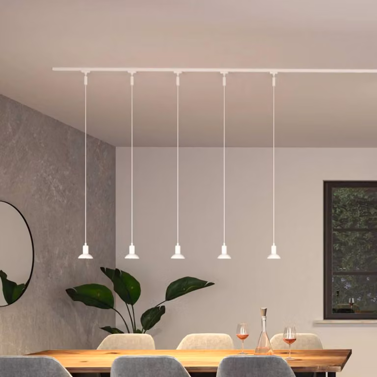 Paulmann URail Lampada a sospensione Runa, bianco segnale, GU10 dimmerabile, Bianco / Opale, Soggiorno / Sala da pranzo, Metallo, Moderno