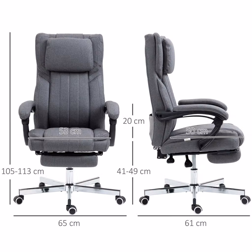 Sedia da ufficio ergonomica WISHDOR con poggiatesta e braccioli, grigia, in tessuto e metallo – 2