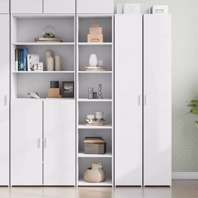 Credenza moderna bianca lucida vidaXL in legno e MDF, sospesa, L: 40 cm, P: 41 cm, H: 185 cm