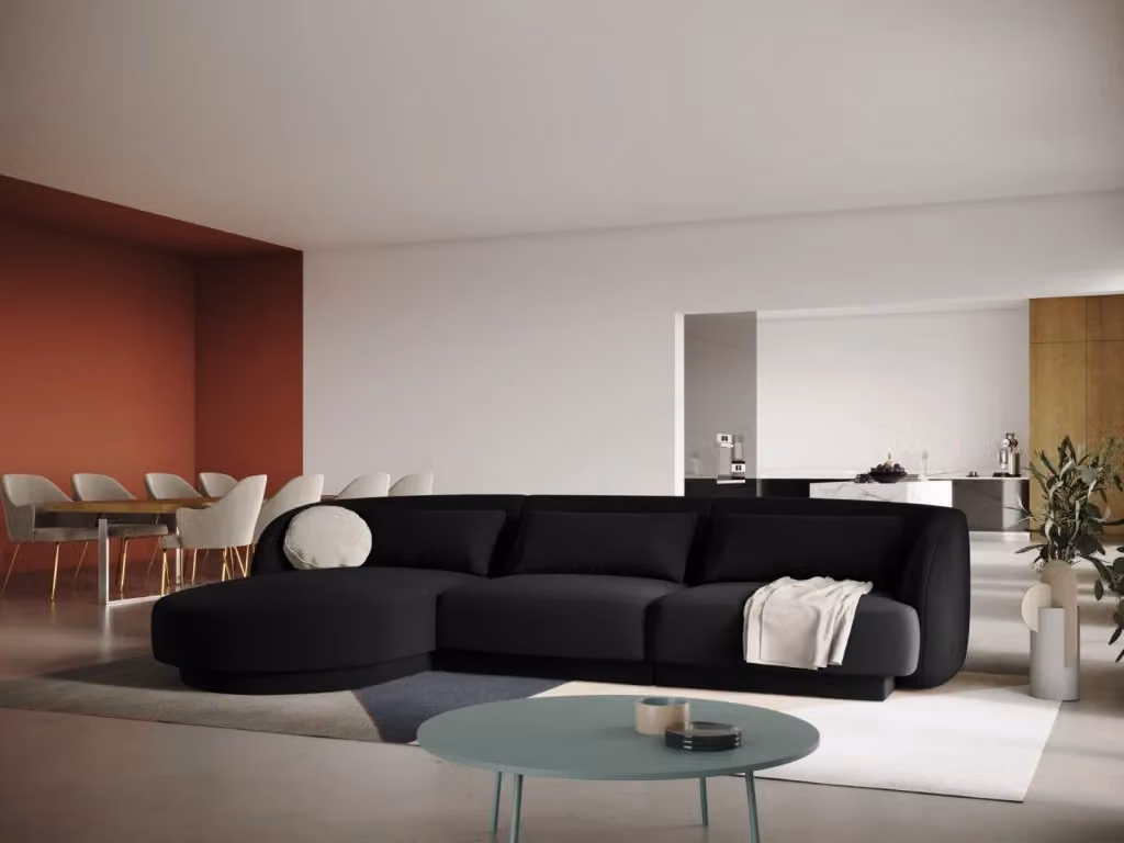 Divano angolare sinistro Tulum Cosmopolitan Design a 4 posti in velluto nero L/P/H: 255 x 125 x 99 cm – 2