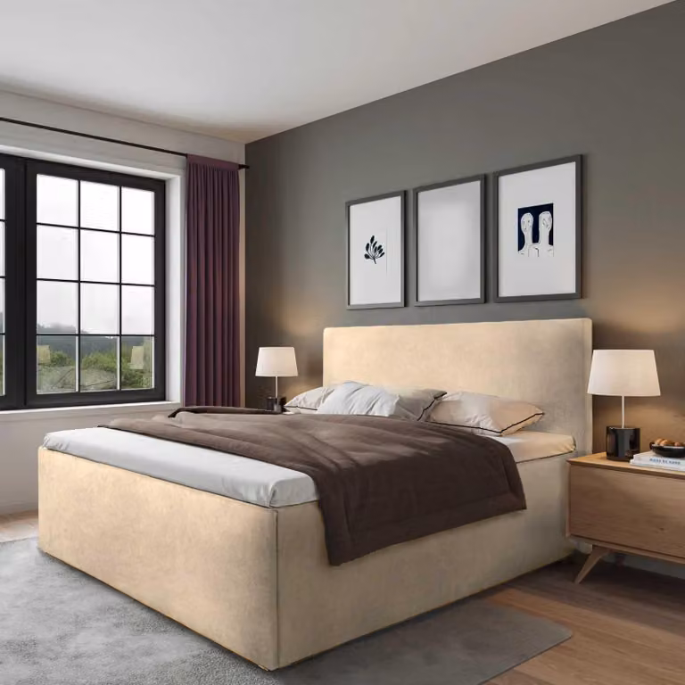 Letto imbottito Gent Beige 200 x 200 x 40 cm con contenitore, senza materasso e rete