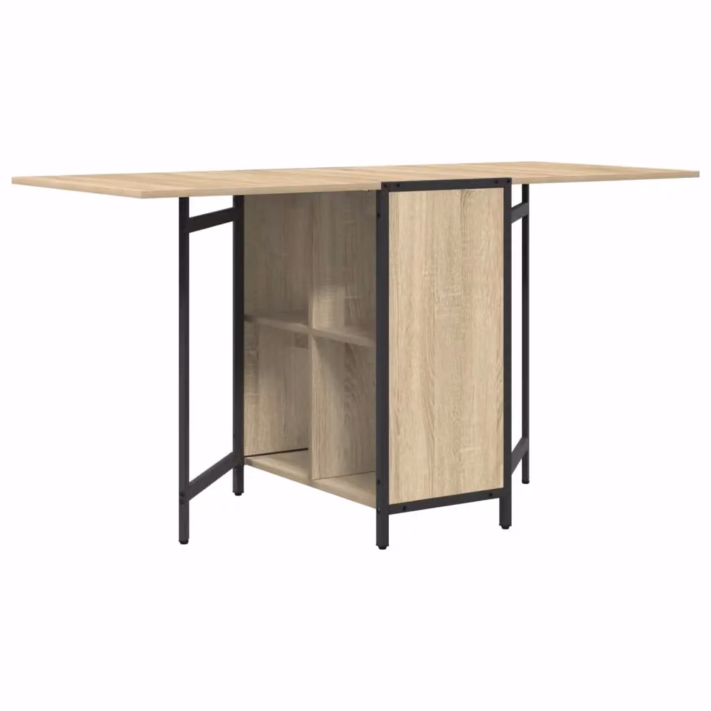 Tavolo da pranzo rettangolare estensibile vidaXL in legno e metallo, colore marrone e beige, L 144 x P 60 x H 75 cm – 2