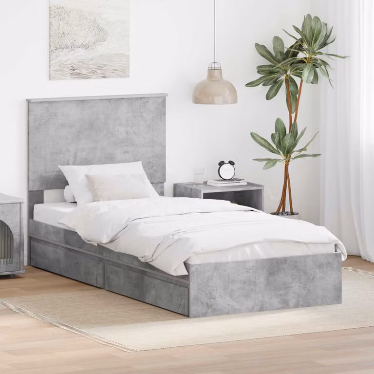 Letto con contenitore e testiera vidaXL in legno ingegnerizzato, colore grigio, 90 x 190 cm
