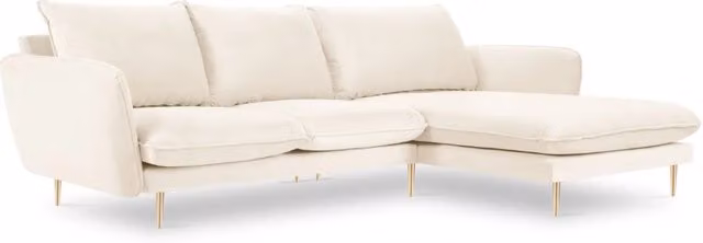 Divano angolare destro Vienna di Cosmopolitan Design in velluto beige chiaro, 5 posti, L 255 cm x P 170 cm x H 95 cm