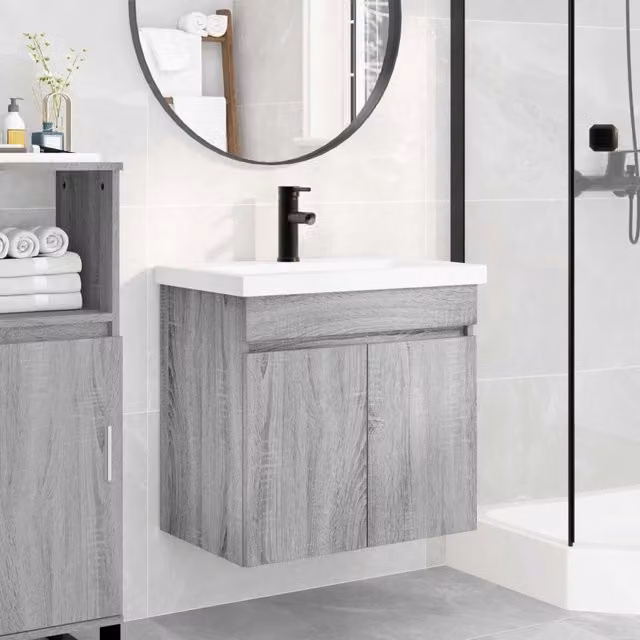 Mobile bagno moderno vidaXL grigio con rubinetto, sospeso, L: 61 cm, P: 40 cm, H: 74,5 cm