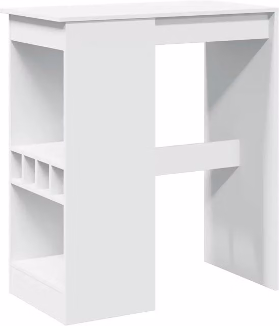 Tavolo Bar Moderno Bianco con Rastrelliera e Ripiani in Truciolato L: 90 cm, P: 47,5 cm, H: 103,5 cm