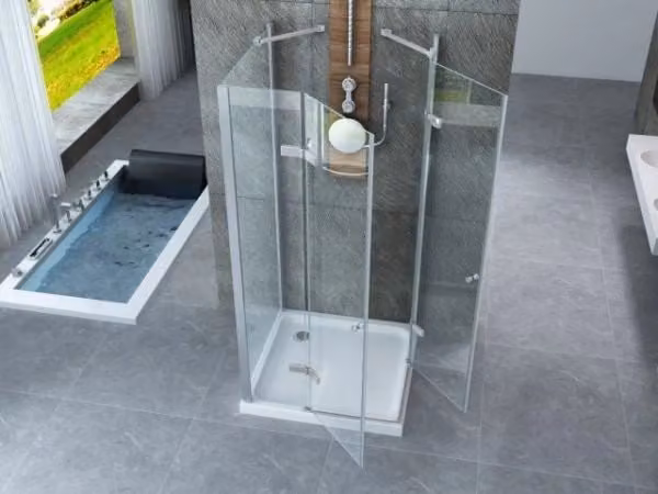 Box doccia Cristallo 8 MM frameless tre lati fisso piu' apertura doppio battente - Misura: 70 x 90 x 70 x h195