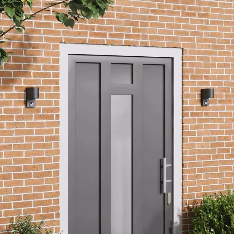 Set di 2 lampade da parete esterne vidaXL in metallo nero con sensore di movimento e protezione IP44, L/P/H: 15 x 12 x 7 cm