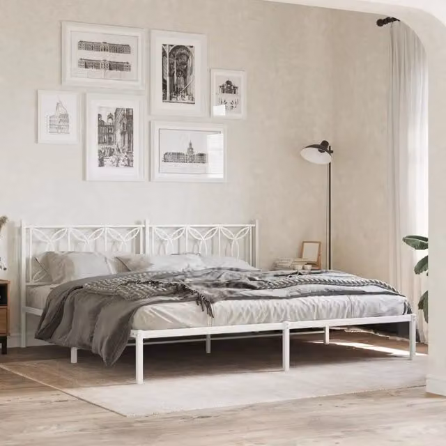 Giroletto con Testiera-Struttura Letto con testiera Metallo Bianco 193x203 cm 959545