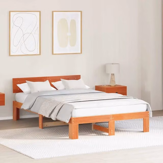 Letto matrimoniale | Letto per adulti | Struttura del letto Marrone cerato 140 x 190 cm Pino massello