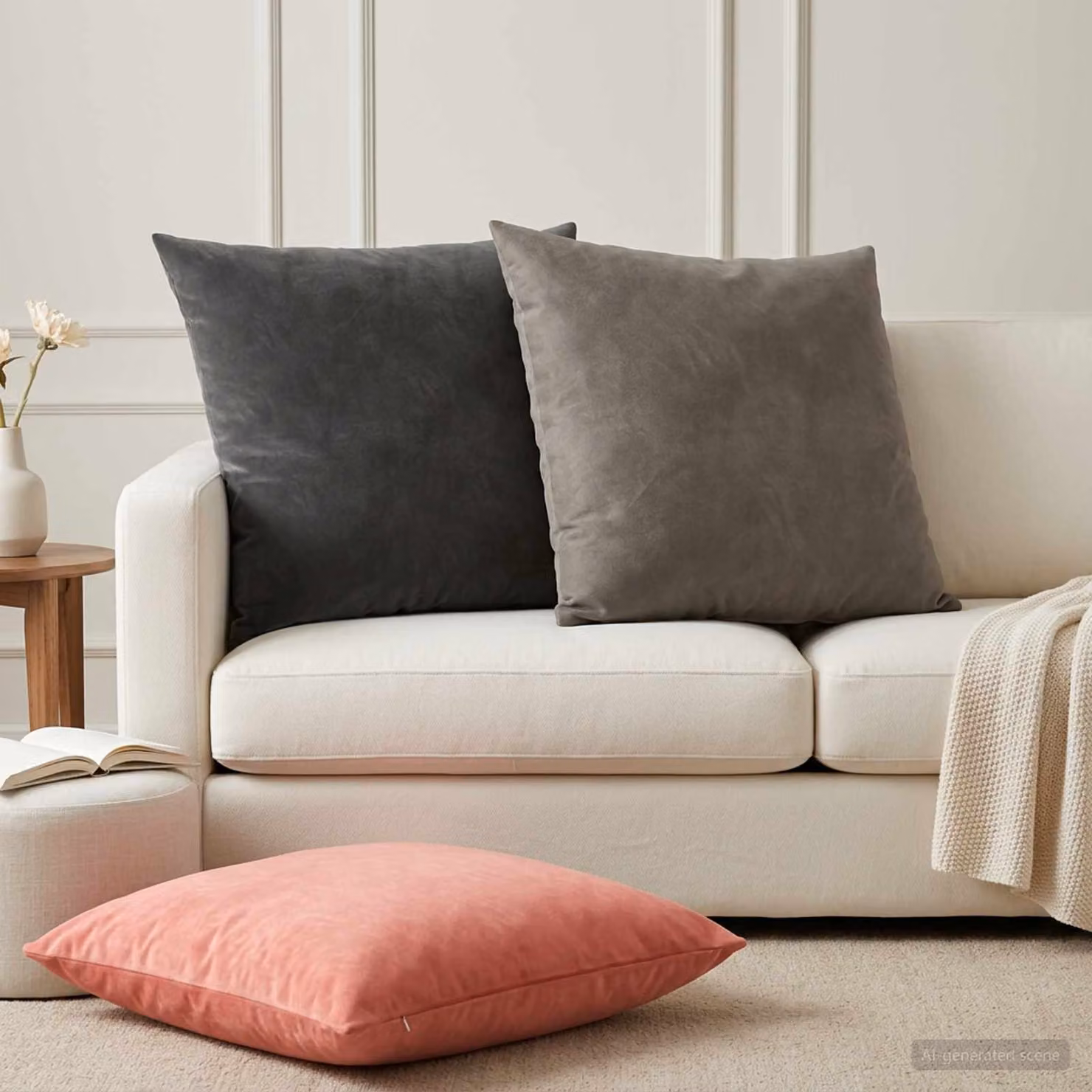 Set di 2 federe vidaXL HEERLEN in velluto grigio, L 80 x P 80 cm