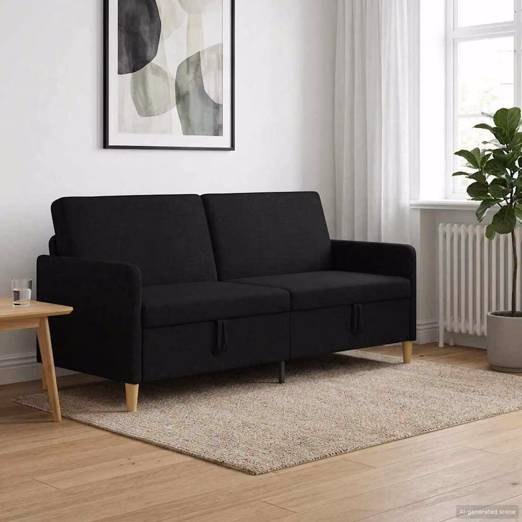 Divano moderno vidaXL con contenitore a sollevamento, rivestimento in tessuto nero, L: 192 cm, P: 78 cm, H: 87 cm