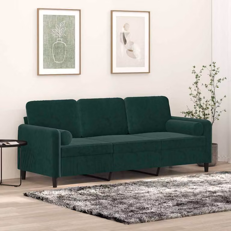 vidaXL Divano a 3 Posti Moderno in Velluto Verde con Cuscini e Rivestimenti Rimovibili L: 198 cm, P: 80 cm, H: 77 cm