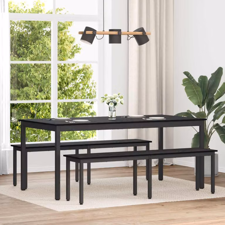 Panchina vidaXL in legno ingegnerizzato e metallo, colore Rovere Nero, L 160 x P 35 x H 45 cm