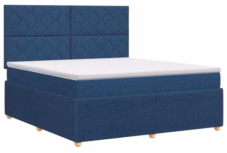 Letto a molle insacchettate con materasso e testata in tessuto blu 140 x 190 cm